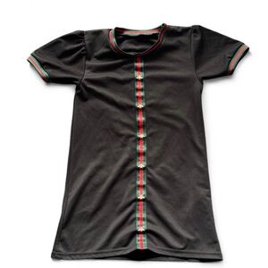 ✨ Black dress with red and green stripes and bee details✨